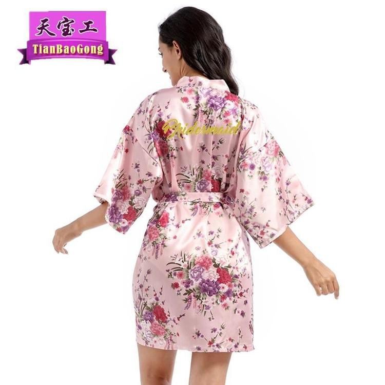 产地货源 烫金葱粉Bridesmaid伴娘晨袍 水仙花女士短款开衫睡袍