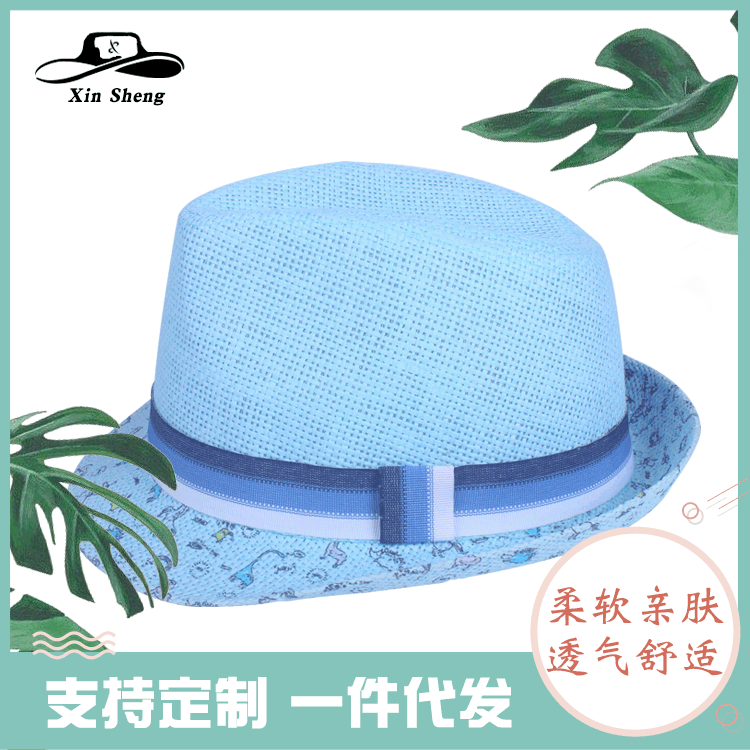 防晒卷边儿童帽 小礼帽爵士帽纸布帽子翘檐沙滩帽子