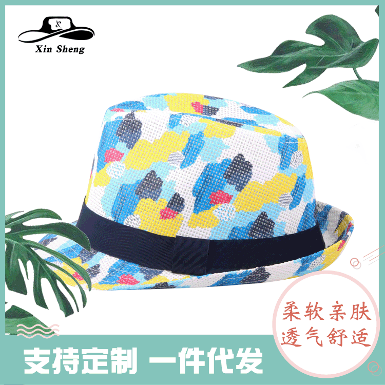 新款个性印花成人帽礼帽夏季儿童旅游户外沙滩帽遮阳帽