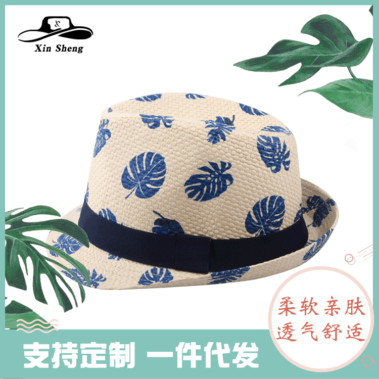 印花礼帽 春夏新款亲子纸布草帽户外旅游遮阳帽防晒百搭