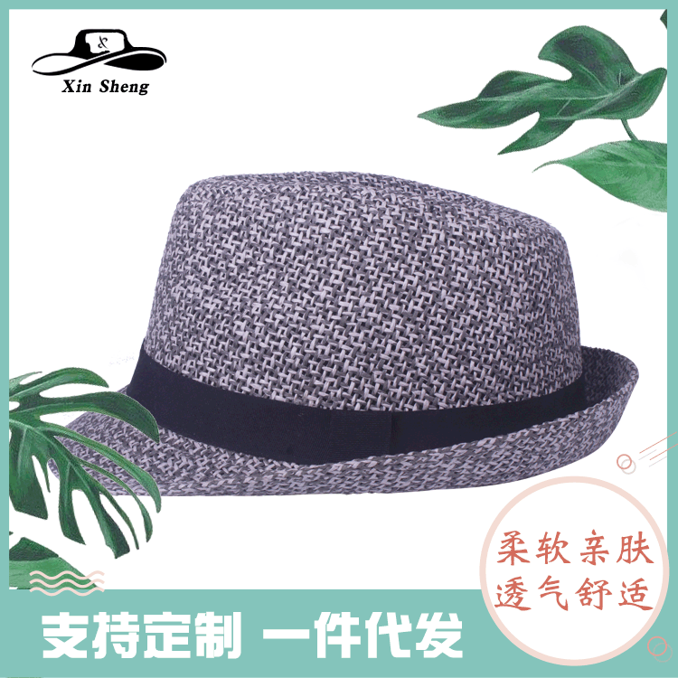 创意款织麻绳小礼帽爵士帽男英伦小礼帽色遮阳帽卷边巴拿马草帽