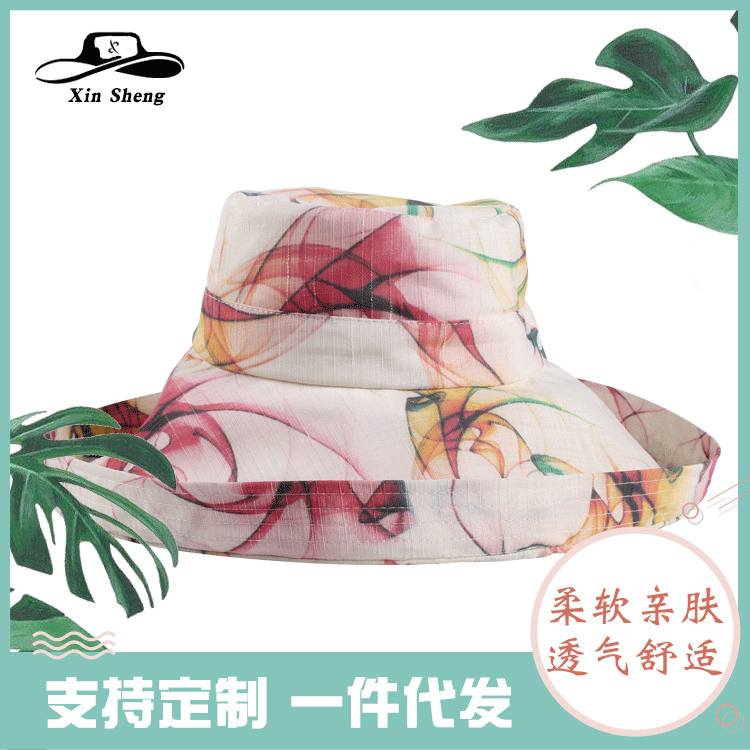 夏款遮阳帽 户外出行时尚印花渔夫帽出游防晒街拍遮阳盆帽