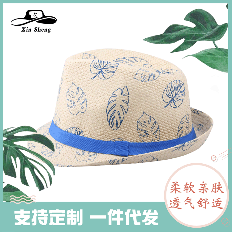 儿童小礼帽 印花爵士帽 太阳草帽 沙滩帽亲子帽