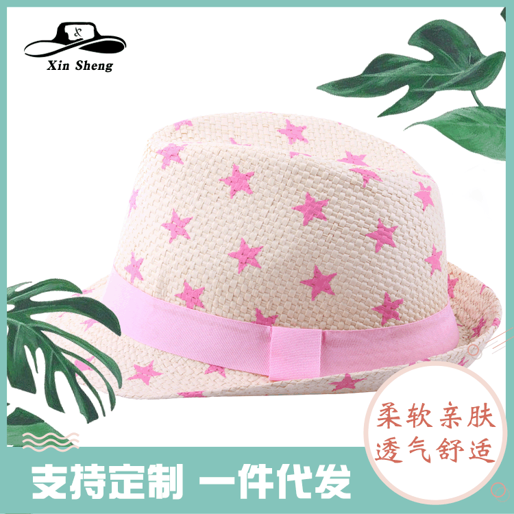 2019儿童帽子夏季儿童小礼帽 印花儿童帽子男女宝宝潮小礼帽