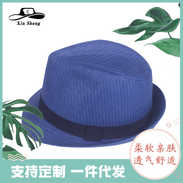 新款时尚拉菲草小礼帽 英伦小礼帽沙滩草帽百搭爵士帽男童帽