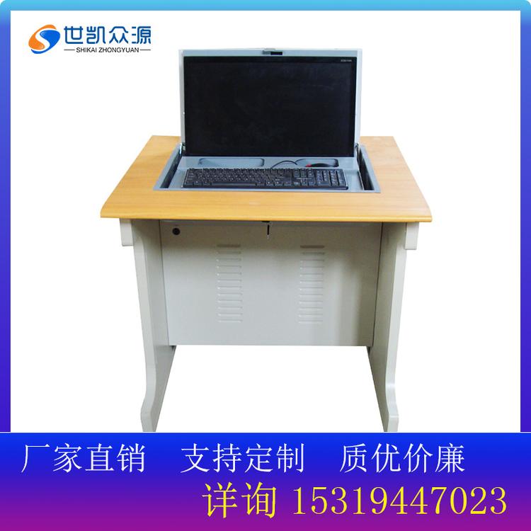 单双人翻转电脑桌学校机房学生课桌椅计算机考试电脑桌