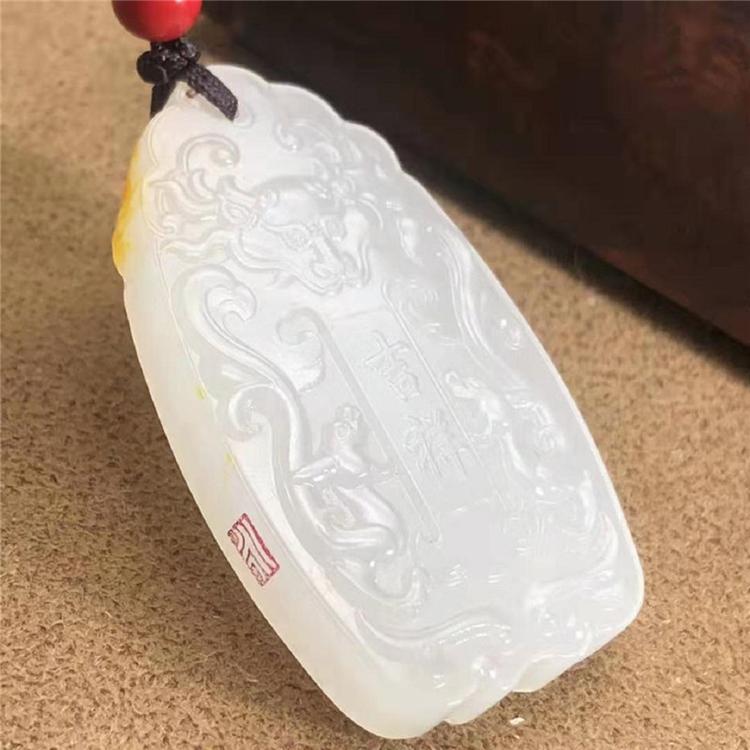 珍品 一级白和田籽料 吉祥如意 苏州名家作品