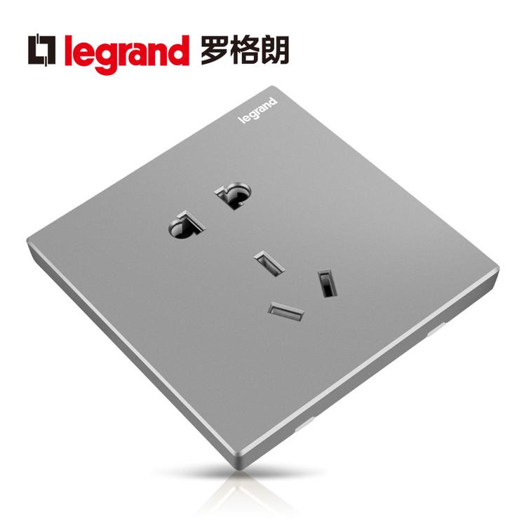 罗格朗逸景系列深砂银色五孔二三插带开关插座