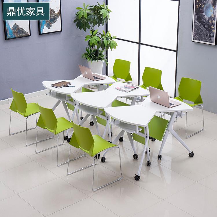 广东圆形折叠培训桌三人长条桌组合会议桌学校课桌椅批发