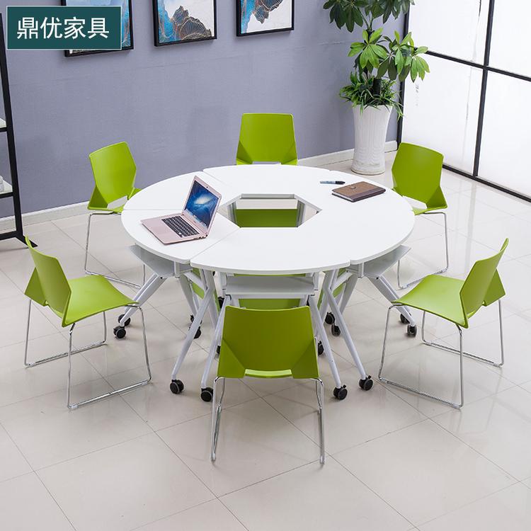 广东折叠学生培训桌带屉双人翻转会议桌简易收折条桌批发