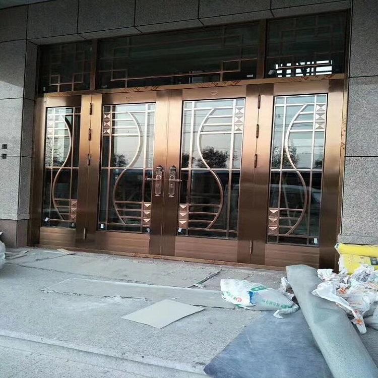 玫瑰金不锈钢门仿铜铜拉丝不锈钢门山东不锈钢门厂    不锈钢门供应商家  【临朐广宏金属】