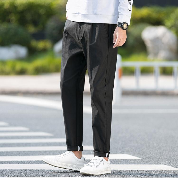 秋冬青年新款棉锦潮流休闲裤半松紧腰时尚男裤