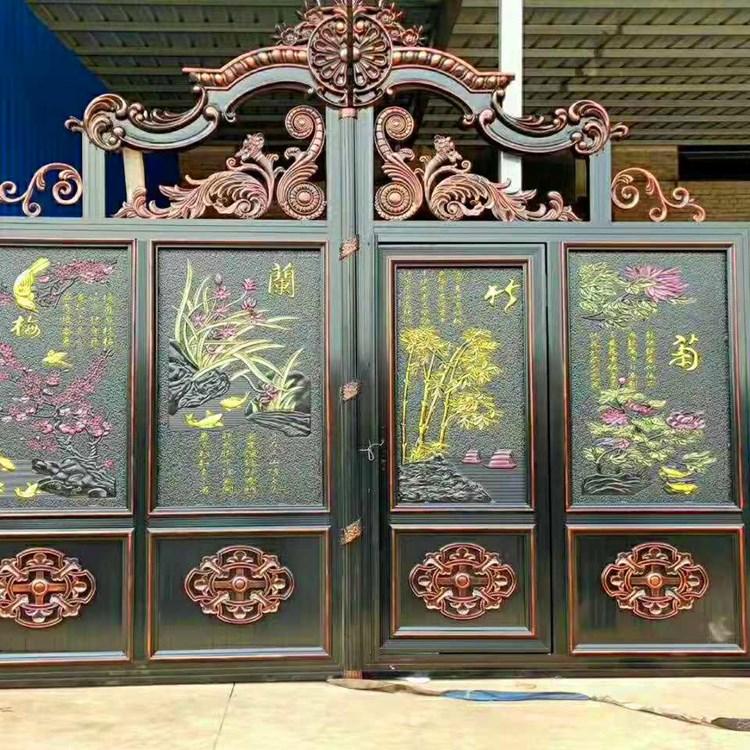 铝艺大门-铝合金别墅庭院双开大门-家用乡村院子电动平移复古小区门