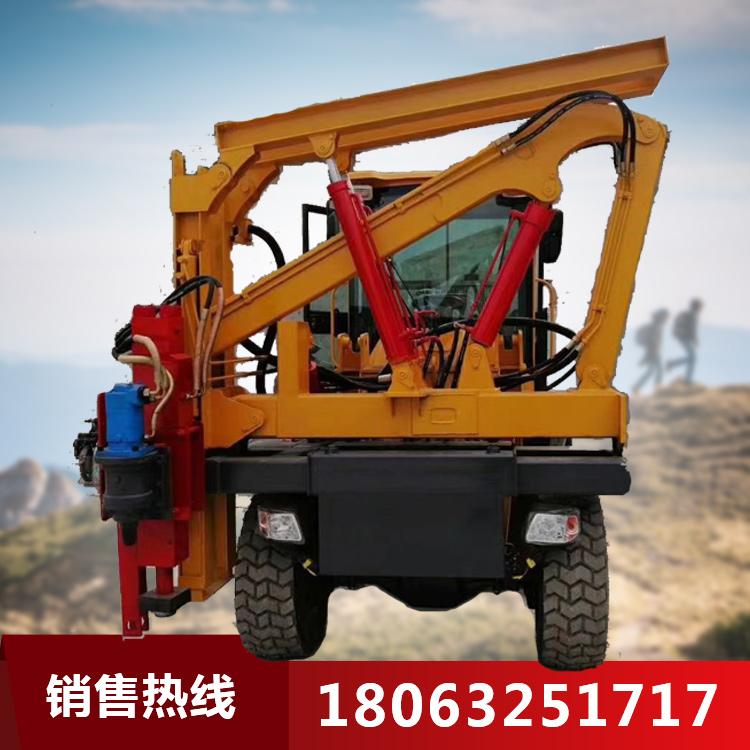 轮式公路打桩机 小四轮护栏打钻一体机 高速公路打桩钻孔机