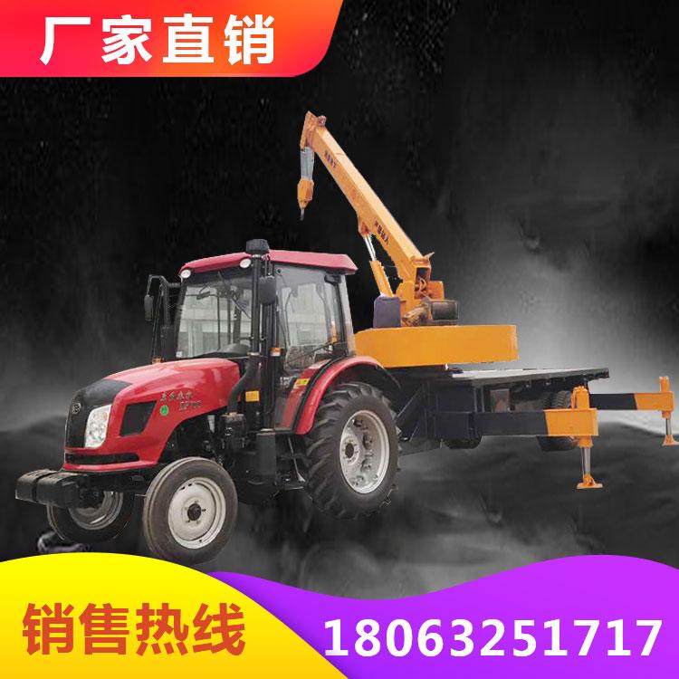 二手拖拉机改装自制平板随车吊 工程用吊电线杆拉钢材 5-10吨拖拉机自卸平板吊