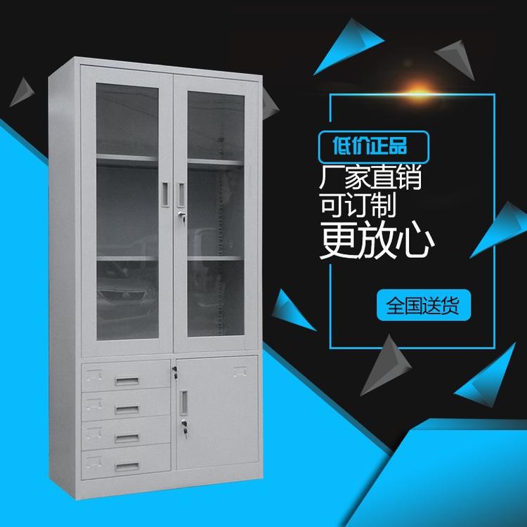 钢制铁皮资料多功能档案玻璃文件柜储物收藏柜员工私人收纳柜带锁