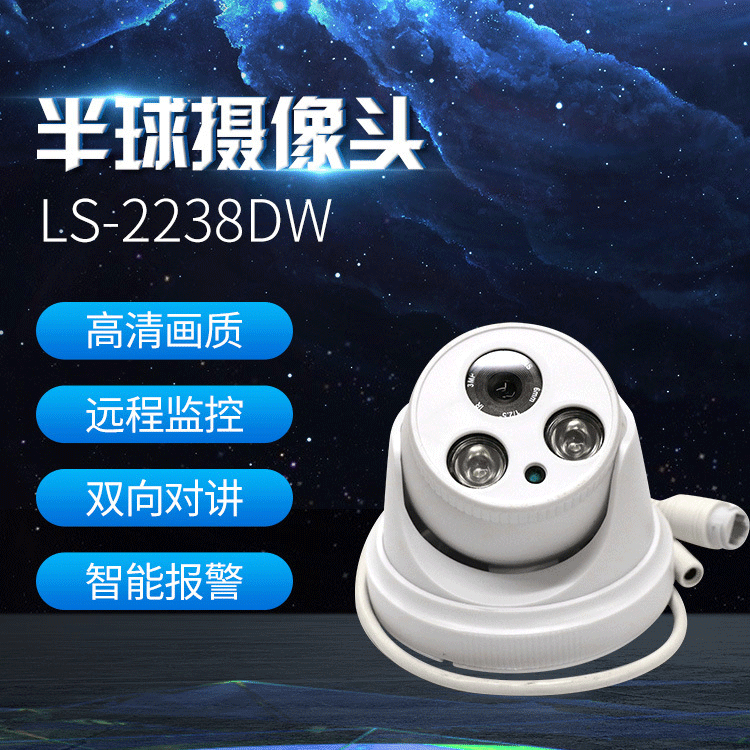 厂家供应 POE有线半球形摄像头 家居监视器 LED双灯监控器 可录音