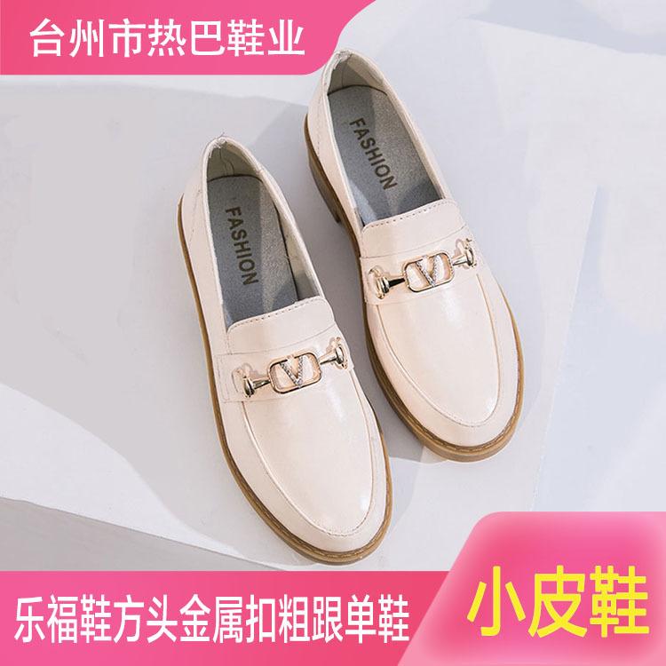 乐福鞋女春季新款方头金属扣粗跟单鞋女一脚蹬百搭网红小皮鞋