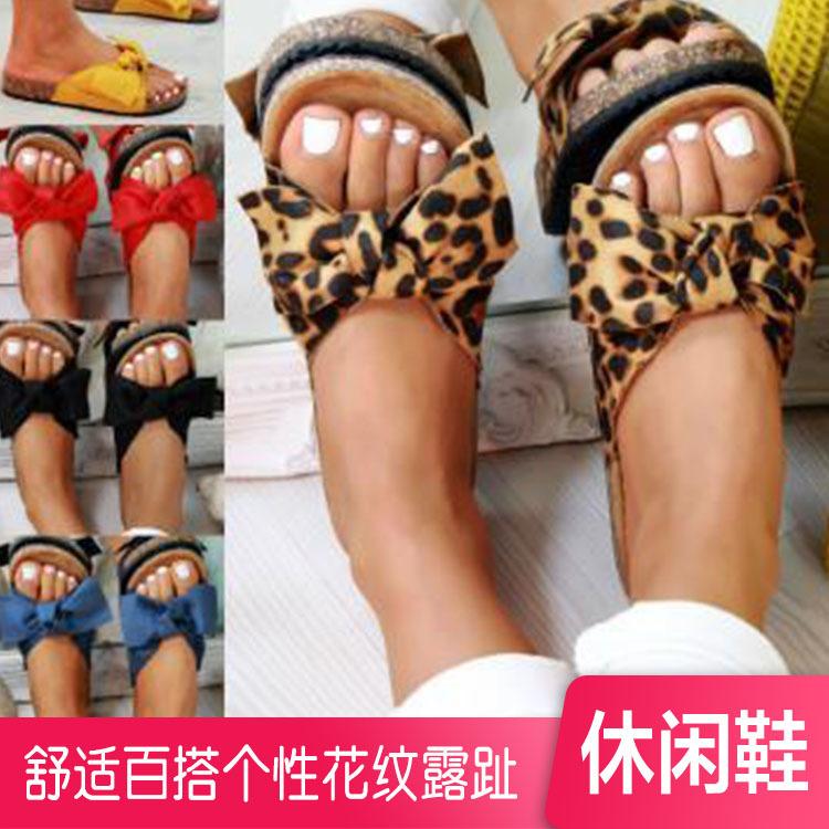浙江新款外贸鞋女士一字拖百搭平底拖鞋蝴蝶结休闲鞋生产厂家