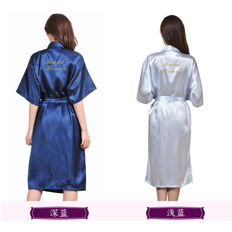 时尚婚礼化妆晨袍价格 天宝工印字伴娘睡袍批发