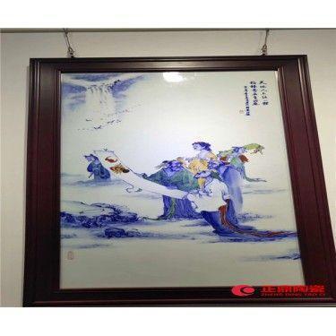 青花手绘瓷板画挂画 粉彩山水瓷板画壁画 瓷板画定制