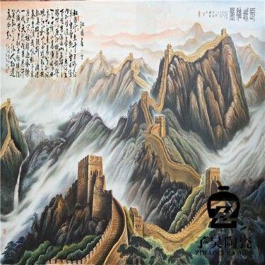 万里长城镶嵌瓷板画 山水鸟图瓷板画 镶嵌墙上瓷板画