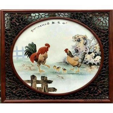 青花瓷板画厂家 人物瓷板画定做 红木镶嵌瓷板画