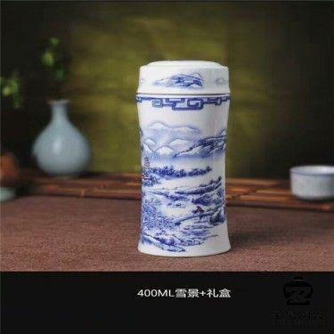 景德镇陶瓷保温杯厂 定做陶瓷保温杯 双层内胆青花瓷保温茶杯