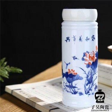定制陶瓷礼品保温杯 青花瓷陶创意保温杯 水晶陶瓷保温杯