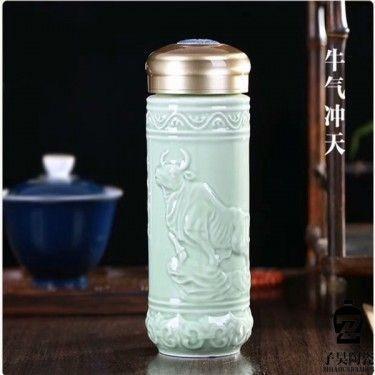 青花瓷礼品套装陶瓷保温杯 陶瓷手绘保温杯 大肚杯保温杯