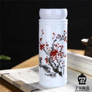 办公室随手保温杯陶瓷 定制陶瓷礼品保温杯 青花瓷陶创意保温杯