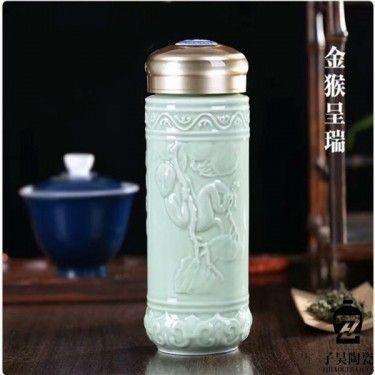 景德镇陶瓷青花瓷保温杯 会议用品水杯 订做日用带盖陶瓷茶杯