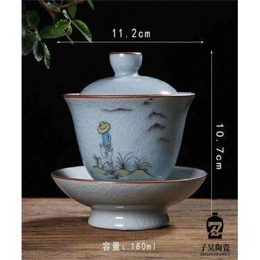 三大才盖碗白瓷 茶杯景德镇盖碗品茗杯 青花瓷盖碗茶碗