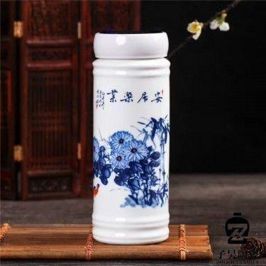 过滤泡茶杯 青花瓷茶杯定制logo 景德镇粉彩富贵长寿陶瓷保温杯