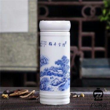 来图制作陶瓷保温杯 景德镇青花陶瓷保温杯礼品杯 过滤泡茶杯