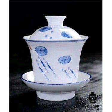 茶杯景德镇盖碗品茗杯 青花瓷盖碗茶碗 景德镇满工精品盖碗
