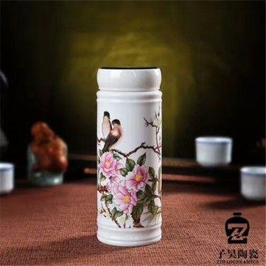 青花瓷茶杯办公杯 礼品瓷定制logo现货供应 陶瓷双层保温杯