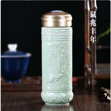 会议用品水杯 订做日用带盖陶瓷茶杯 青花瓷礼品杯办公杯