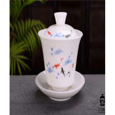茶碗定做生产厂家 景德镇陶瓷盖碗 景德镇陶瓷盖碗定做加字