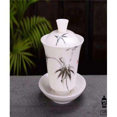 手绘盖碗 景德镇白瓷手绘盖碗 茶碗单个功夫茶具礼品定制