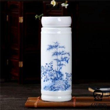 可定制公司logo杯子 陶瓷保温茶杯 双层全陶瓷保温杯