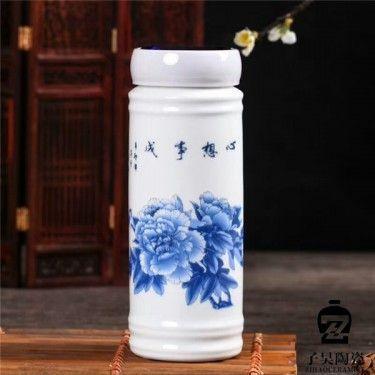 景德镇青花陶瓷保温杯礼品杯 过滤泡茶杯 青花瓷茶杯定制logo
