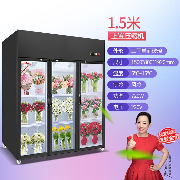 金偌 鲜花保鲜柜冷藏柜风冷展示柜鲜花植物柜陈列立展示柜 1.5米三门上置 单面玻璃