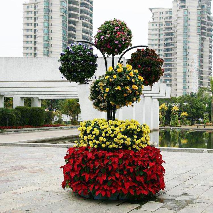 园艺5球花树 景观铁艺花架生产厂家  铁艺花柱 PP花球 垂吊花球花树景观