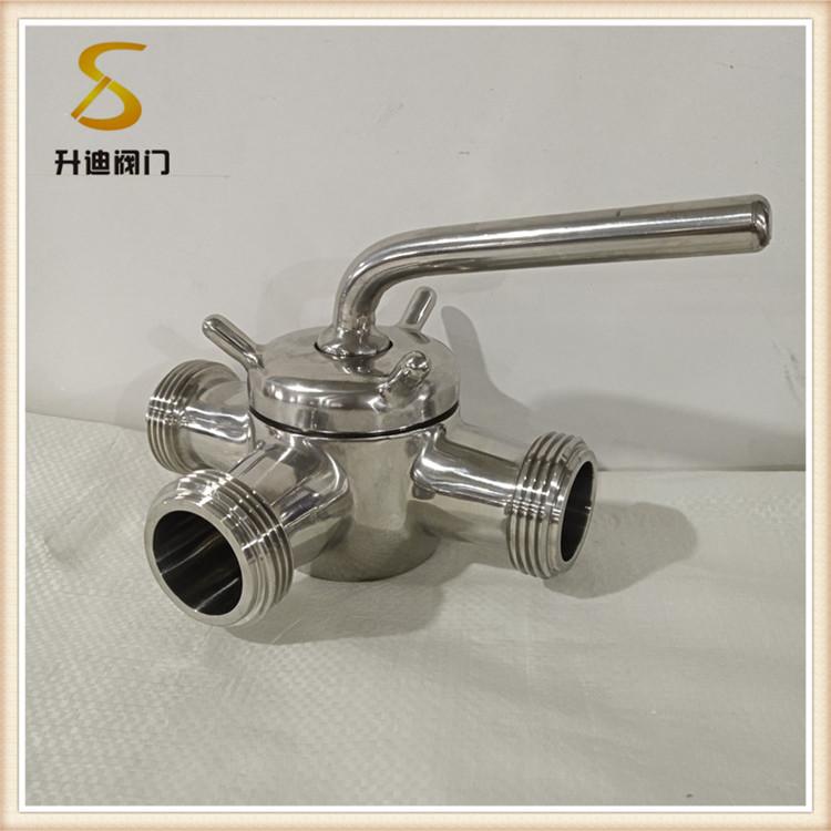 升迪手动三通卫生级旋塞阀 SMS圆螺纹不锈钢旋塞阀