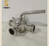 升迪手动三通卫生级旋塞阀 SMS圆螺纹不锈钢旋塞阀