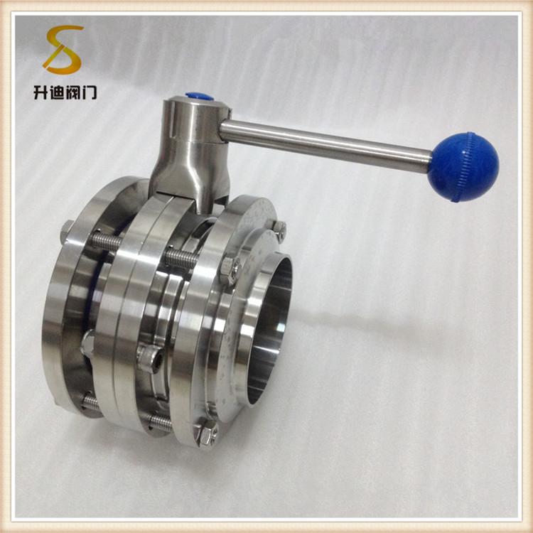 升迪卫生级三片式蝶阀 国标手动不锈钢三片式蝶阀