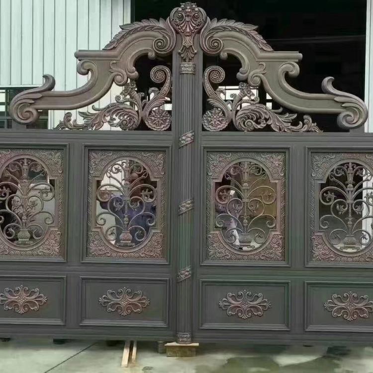 厂家直销庭院铝艺别墅大门_铝合金对开门_双开农村自建房平移门_推拉门可定制