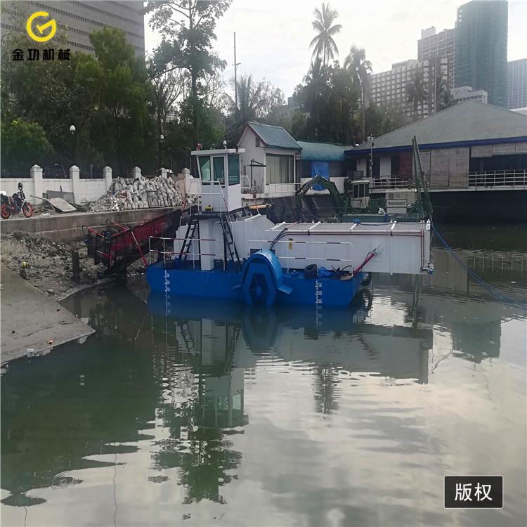 新型自动割草船  移动水浮莲打捞船  河北割草船