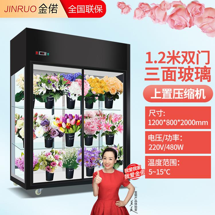 金偌 鲜花保鲜柜冷藏柜风冷展示柜陈列立展示柜鲜花植物柜 1.2米双门上置【三面玻璃豪华款】